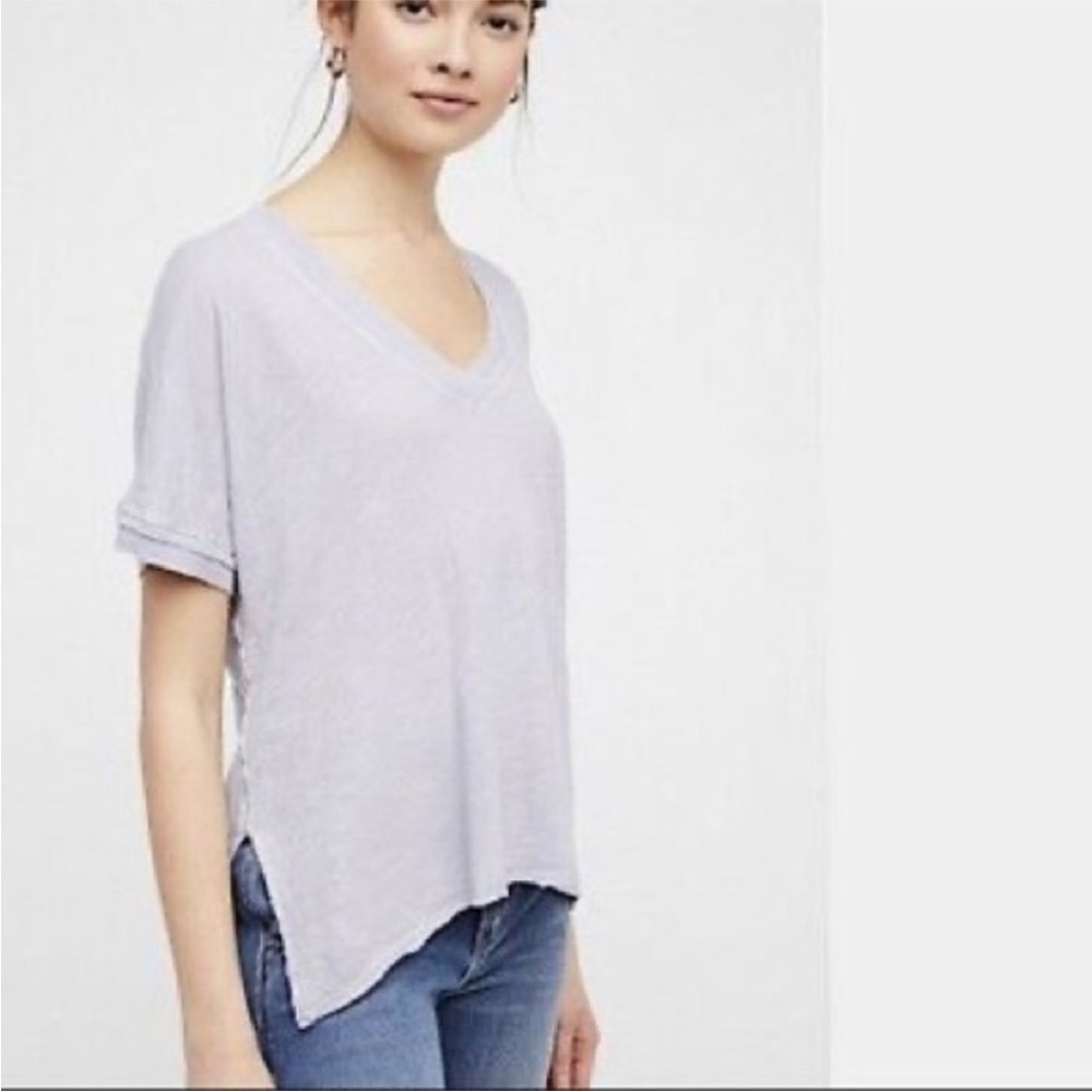 Free People | Women’s Light Lavender Linen Blend Short Sleeve Vneck Take Me Tee